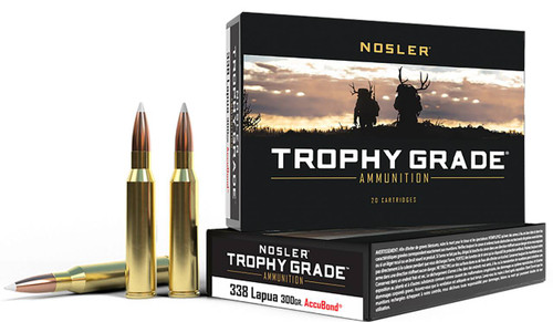 Nosler Trophy Grade Hyper Velocity Centerfire Ammunition, 338 Lapua Mag, Nosler AccuBond, 300 Grain - 20 Cartridge Box ( 20 / 1 )