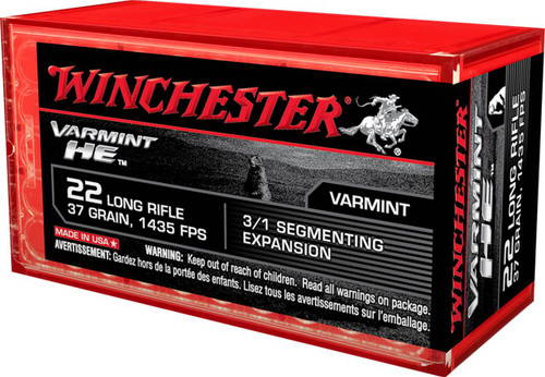Winchester Varmint HE Hyper Velocity Rimfire Ammunition, 22 LR, SHP, 37 Grain - 50 Cartridge Box ( 50 / 1 )