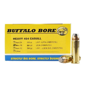 Buffalo Bore Ammunition 7B20 Personal Defense Strictly Business 454 Casull 300 gr Semi Jacketed Flat Point 20 Per Box 12 UPC: 651815007229
