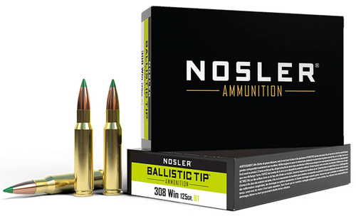 Nosler Ballistic Tip Hyper Velocity Centerfire Ammunition, 308 Winchester, Spitzer Ballistic Tip, 125 Grain - 20 Cartridge Box ( 20 / 1 )