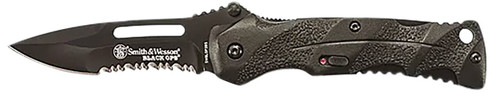 Smith  Wesson Knives SWBLOP2BSCP Black Ops  3.40 Folding Drop Point Part Serrated 4034 SS Blade Black Includes Pocket Clip UPC: 028634702909