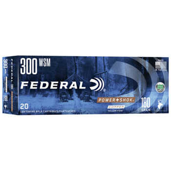 Federal Power-Shok Hyper Velocity Centerfire Ammunition, 300 Winchester, Jacketed Hollow Point, 180 Grain - 20 Cartridge Box ( 20 / 1 )