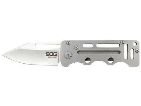 S.O.G SOG-EZ1-CP Cash Card 2.75" Folding Clip Point Satin 8Cr13MoV SS Blade/ Silver Skeletonized Stainless Steel Handle
