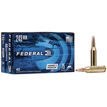 Federal Varmint & Predator Hyper Velocity Centerfire Ammunition, 243 Winchester, Jacketed Hollow Point, 75 Grain - 40 Cartridge Box ( 40 / 1 )