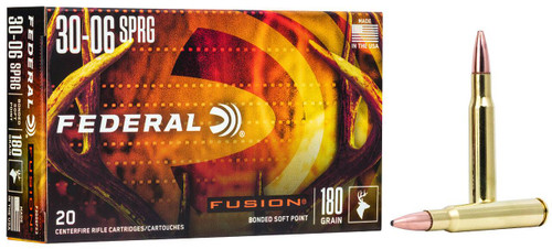 Federal Fusion Hyper Velocity Centerfire Ammunition, 30-06 Springfield, Bonded Soft Point, 180 Grain - 20 Cartridge Box ( 20 / 1 )