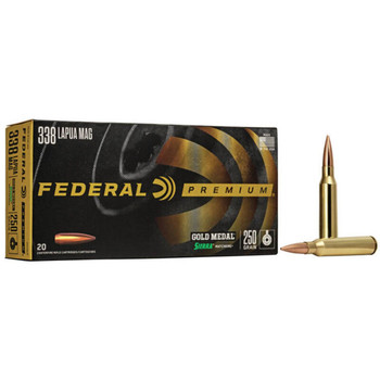 Federal Gold Medal Hyper Velocity Centerfire Ammunition, 338 Lapua Mag, Sierra MatchKing BTHP, 250 Grain - 20 Cartridge Box ( 20 / 1 )