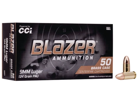 CCI 5201 Blazer Brass Handgun 9mmLuger 124gr Full Metal Jacket 50 Per Box/20 Case