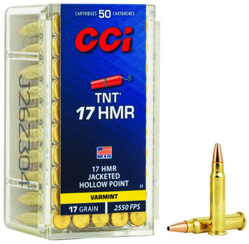 CCI Varmint TNT Hyper Velocity Rimfire Ammunition, 17 HMR, Jacketed Hollow Point, 17 Grain - 50 Cartridge Box ( 50 / 1 )