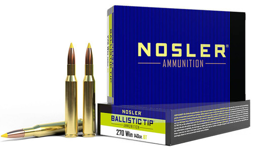 Nosler Ballistic Tip Hyper Velocity Centerfire Ammunition, 270 Winchester, Spitzer Ballistic Tip, 140 Grain - 20 Cartridge Box ( 20 / 1 )