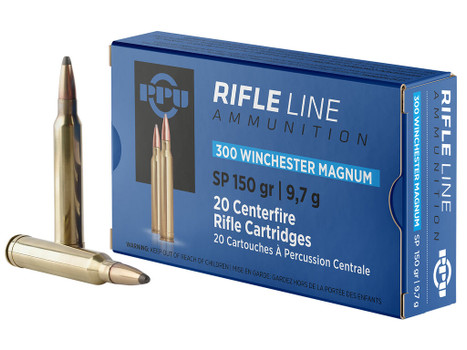 PPU PP3001 Standard Rifle 300WinMag 150gr Soft Point 20 Per Box/10 Case