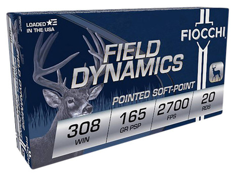 Fiocchi Field Dynamics Hyper Velocity Centerfire Ammunition, 308 Winchester, Pointed Soft Point, 165 Grain - 20 Cartridge Box ( 20 / 1 )