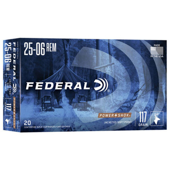 Federal Power-Shok Hyper Velocity Centerfire Ammunition, 25-06 Remington, Jacketed Soft Point, 117 Grain - 20 Cartridge Box ( 20 / 1 )