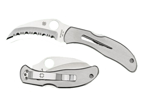 Spyderco C08S Harpy 2.75" Folding Hawkbill Serrated VG-10 SS Blade Stainless Steel Handle Includes Pocket Clip