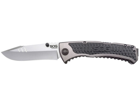S.O.G SOG-SW1011-C Sideswipe 3.40" Folding Clip Point Plain Bead Blasted 7Cr15MoV SS Blade Gray Anodized Aluminum/G10 Handle Includes Belt Clip