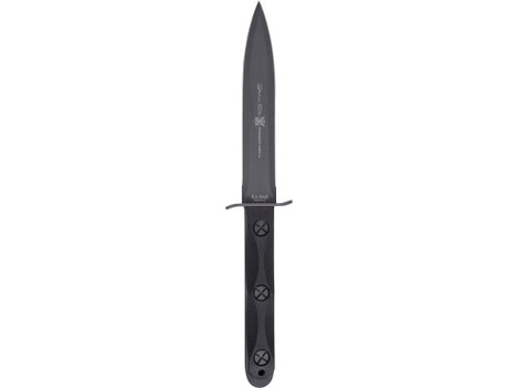 Ka-Bar EK44 Ek Model 4 6.63" Fixed Double Edge Spear Point Plain Stonewashed 1095 Cro-Van Blade, Black GRN Handle, Includes Sheath
