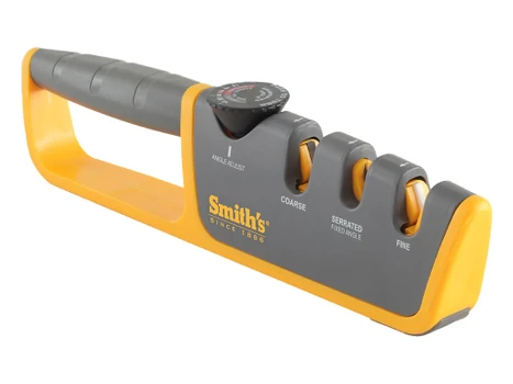 Smiths Products 50264 Adjustable Angle Pull-Thru Sharpener Hand Held Fine, Coarse Ceramic, Diamond Sharpener Rubber Handle Gray