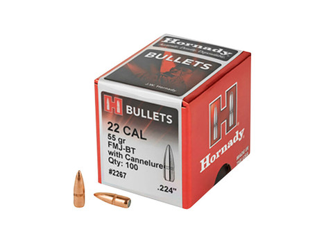 Hornady 2267 Traditional 22 Cal .224 55 gr Full Metal Jacket Boat Tail 100 Per Box/ 40 Case