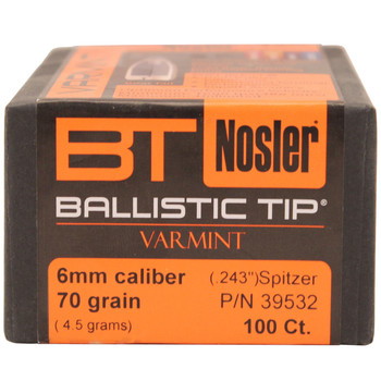 Nosler 39532 Ballistic Tip  6mm .243 70 gr Spitzer Point 100 Per Box UPC: 054041395328