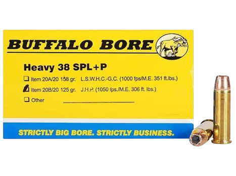 Buffalo Bore Ammunition 20B20 Heavy Strictly Business 38Special +P 125gr Jacket Hollow Point 20 Per Box/12 Case