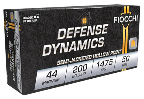 Fiocchi Defense Dynamics Hyper Velocity Centerfire Ammunition, 44 Rem Mag, Semi Jacketed Hollow Point, 200 Grain - 50 Cartridge Box ( 50 / 1 )