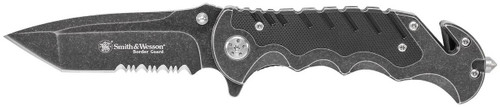 Smith  Wesson Knives SWBG10SCP Border Guard  3.50 Folding Part Serrated Stainless Steel Blade 4.80 AluminumG10 Handle Includes Pocket Clip UPC: 028634708888