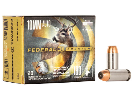 Federal P10T1 Premium 10mmAuto 180gr Trophy Bonded Bear Claw Jacketed Soft Point 20 Per Box/10 Case