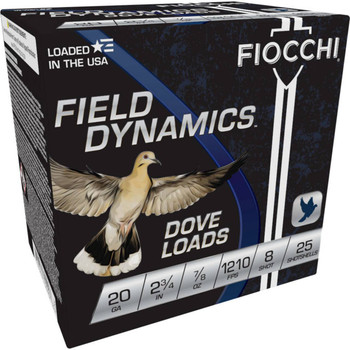 Fiocchi Field Dynamics Dove Load 20 Gauge Shotshell Ammunition, 2 3/4 Inch, 1210 FPS, 2/3 Ounce, #8 Shot - 25 Cartridge Box ( 25 / 1 )