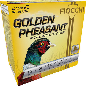 Fiocchi Golden Pheasant 12 Gauge Shotshell Ammunition, 3 Inch, 1200 FPS, 1 1/8 Ounce, #5 Shot - 25 Cartridge Box ( 25 / 1 )