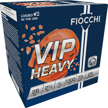Fiocchi Exacta Target VIP Heavy 28 Gauge Shotshell Ammunition, 2 3/4 Inch, 1300 FPS, 2/3 Ounce, #7 1/2 Shot - 25 Cartridge Box ( 25 / 1 )