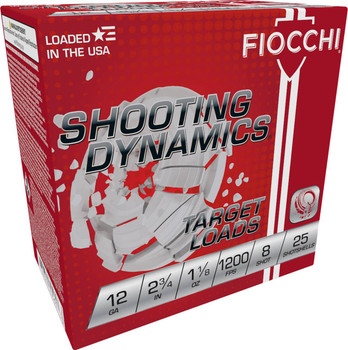 Fiocchi Shooting Dynamics 12 Gauge Shotshell Ammunition, 2 3/4 Inch, 1200 FPS, 1 1/8 Ounce, #8 Shot - 25 Cartridge Box ( 25 / 1 )