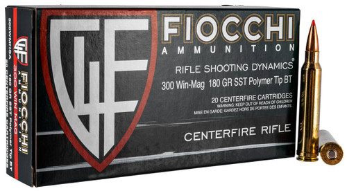Fiocchi Shooting Dynamics Hyper Velocity Centerfire Ammunition, 300 Win Mag, Polymer Tipped, 180 Grain - 20 Cartridge Box ( 20 / 1 )
