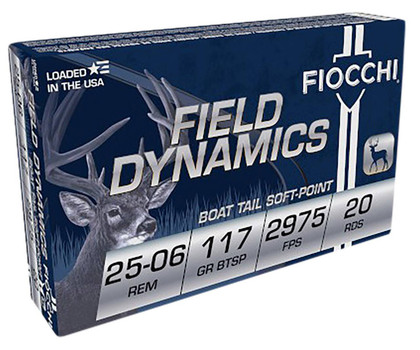 Fiocchi Field Dynamics Hyper Velocity Centerfire Ammunition, 25-06 Remington, Pointed Soft Point, 117 Grain - 20 Cartridge Box ( 20 / 1 )