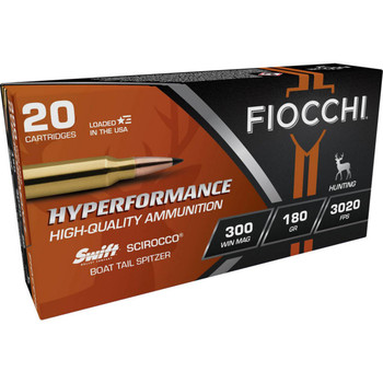 Fiocchi Hyperformance Hunt Hyper Velocity Centerfire Ammunition, 300 Win Mag, Swift Scirocco II Boat Tail Spitzer, 180 Grain - 20 Cartridge Box ( 20 / 1 )