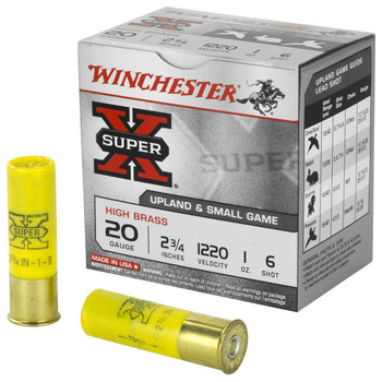Winchester Super-X 20 Gauge Shotshell Ammunition, 2 3/4 Inch, 1220 FPS, 1 Ounce, #6 Shot - 25 Cartridge Box ( 25 / 1 )