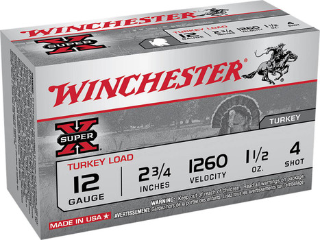 Winchester Super-X 12 Gauge Shotshell Ammunition, 2 3/4 Inch, 1260 FPS, 1 1/2 Ounce, #4 Shot - 10 Cartridge Box ( 10 / 1 )