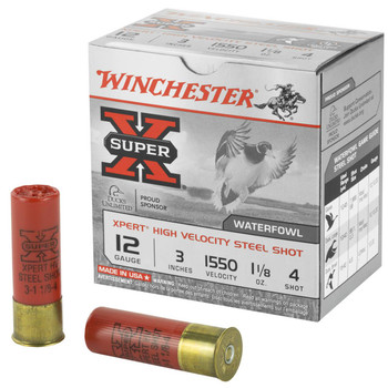 Winchester Super-X 12 Gauge Shotshell Ammunition, 3 Inch, 1550 FPS, 1 1/8 Ounce, #4 Shot - 25 Cartridge Box ( 25 / 1 )