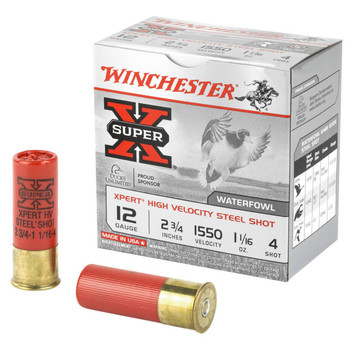 Winchester Super-X 12 Gauge Shotshell Ammunition, 2 3/4 Inch, 1550 FPS, 1 1/16 Ounce, #4 Shot - 25 Cartridge Box ( 25 / 1 )