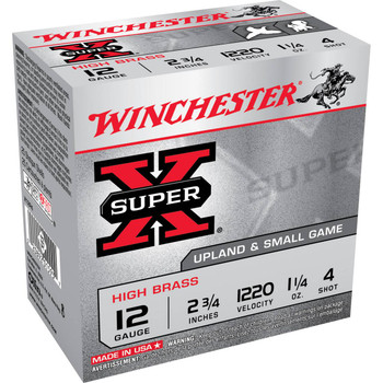 Winchester Super-X 12 Gauge Shotshell Ammunition, 2 3/4 Inch, 1220 FPS, 1 1/4 Ounce, #4 Shot - 25 Cartridge Box ( 25 / 1 )