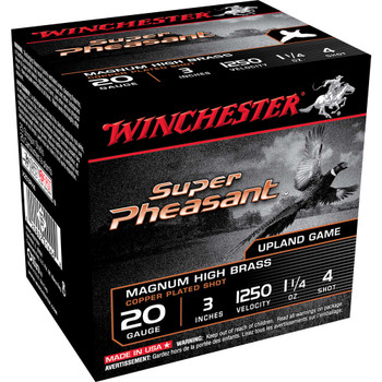 Winchester Ammo X203PH4 Super Pheasant Magnum High Brass 20 Gauge 3 1 14 oz 4 Shot 25 Bx 10 Case UPC: 020892016668
