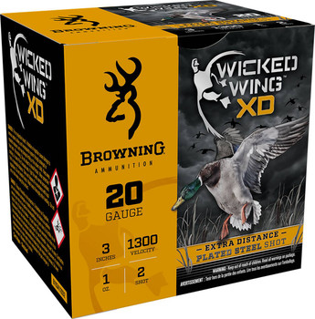 Browning Wicked Wing XD 20 Gauge Shotshell Ammunition, 3 Inch, 1300 FPS, 1 Ounce, #2 Shot - 25 Cartridge Box ( 25 / 1 )