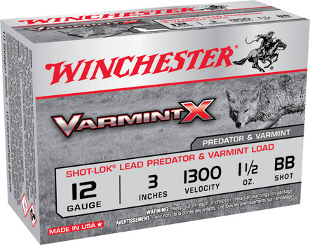 Winchester Varmint X 12 Gauge Shotshell Ammunition, 3 Inch, 1300 FPS, 1 1/2 Ounce, BB Shot - 10 Cartridge Box ( 10 / 1 )