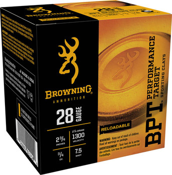 Browning Performance Target 28 Gauge Shotshell Ammunition, 2 3/4 Inch, 1300 FPS, 2/3 Ounce, #7 1/2 Shot - 25 Cartridge Box ( 25 / 1 )