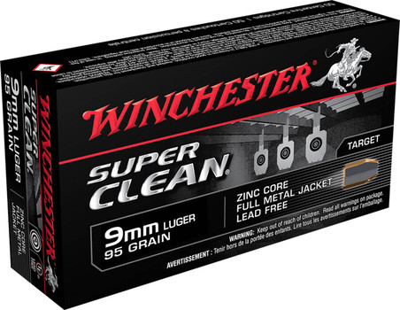 Winchester Super Clean High Velocity Centerfire Ammunition, 9mm Luger, Lead Free Full Metal Jacket, 90 Grain - 50 Cartridge Box ( 50 / 1 )