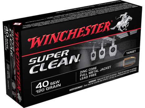 Winchester Ammo W40SWLF Super Clean 40S&W 120gr Lead Free Full Metal Jacket 50 Per Box/10 Case