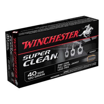 Winchester Ammo W40SWLF Super Clean  40 SW 120 gr Lead Free Full Metal Jacket 50 Per Box 10 Case UPC: 020892222779