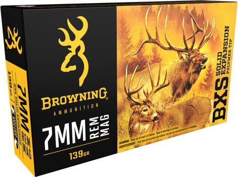 Browning BXS Hyper Velocity Centerfire Ammunition, 7mm Rem Mag, Lead Free Solid Expansion Polymer Tip, 139 Grain - 20 Cartridge Box ( 20 / 1 )
