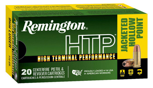 Remington High Terminal Performance (HTP) Standard Velocity Centerfire Ammunition, 9mm Luger, Jacketed Hollow Point, 115 Grain - 20 Cartridge Box ( 20 / 1 )