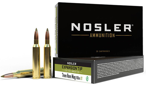 Nosler Expansion Tip Hyper Velocity Centerfire Ammunition, 7mm Rem Mag, E-Tip Lead-Free, 150 Grain - 20 Cartridge Box ( 20 / 1 )