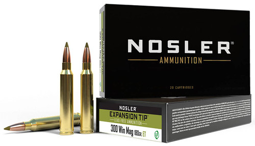 Nosler Expansion Tip Hyper Velocity Centerfire Ammunition, 300 Win Mag, E-Tip Lead-Free, 180 Grain - 20 Cartridge Box ( 20 / 1 )
