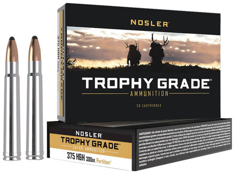 Nosler Trophy Grade Safari Hyper Velocity Centerfire Ammunition, 375 H&H, Nosler Solid, 300 Grain - 20 Cartridge Box ( 20 / 1 )